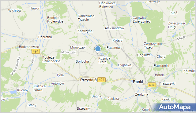 mapa Kuźnica Stara, Kuźnica Stara gmina Przystajń na mapie Targeo